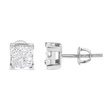 10K White Gold 3/4 Cttw Invisible Set Princess-Cut Diamond Composite Square Stud Earrings (H-I Color, SI2-I1 Clarity) - 0