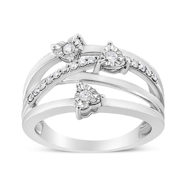 .925 Sterling Silver 1/5 Cttw Miracle-Set Diamond Heart Cross-Over Bypass Ring (I-J Color, I2-I3 Clarity) - Size 7 - 0
