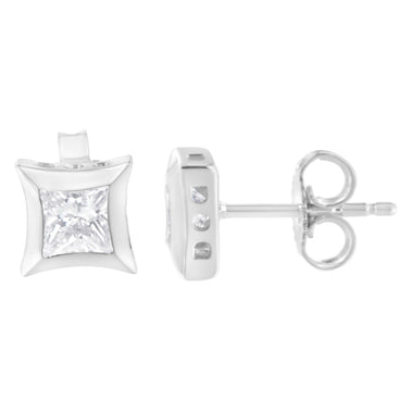 10K White Gold 1/2 Cttw Invisible Set Princess-Cut Diamond Stud Earrings (H-I Color, SI2-I1 Clarity) - 0