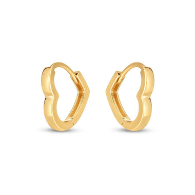 14k Yellow Gold Heart Huggie Hoops - 0