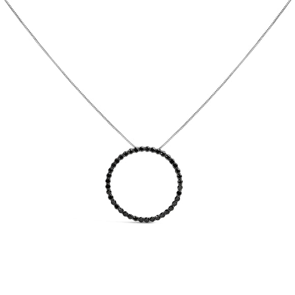 .925 Sterling Silver 4.0 Cttw Black Diamond Open Hoop Circle 18" Pendant Necklace (Black Color, I2-I3 Clarity)