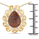 14K Yellow Gold Plated 5.14 Carat Genuine Red Droozi and Citrine .925 Sterling Silver Pendant-3