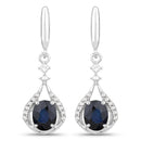 0.86 Carat Genuine Blue Sapphire and White Diamond 14K White Gold Earrings-1