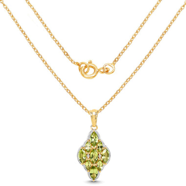 14K Yellow Gold Plated 4.02 Carat Genuine Peridot & White Topaz .925 Sterling Silver Pendant - 0