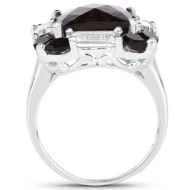 7.43 Carat Genuine Smoky Quartz & White Topaz .925 Sterling Silver Ring - 0