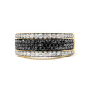 14K Yellow Gold Plated .925 Sterling Silver 1 1/4 Cttw White and Black Treated Diamond Multi Row Band (Black/I-J Color, I2-I3 Clarity) - Size 10-1