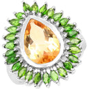 7.02 Carat Genuine Citrine and Chrome Diopside .925 Sterling Silver Ring-1