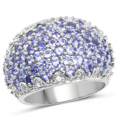 3.01 Carat Genuine Tanzanite and White Diamond .925 Sterling Silver Ring