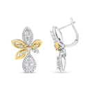 14K White and Yellow Gold 1.00 Cttw Round Pave-Set Diamond Teardrop and Marquise Shape Drop Dangle Earrings (H-I Color, SI1-SI2 Clarity)-3
