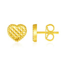 14k Yellow Gold Textured Heart Post Earrings-1