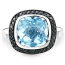 5.23 Carat Genuine Swiss Blue Topaz and Black Diamond .925 Sterling Silver Ring-3