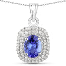 1.41 Carat Genuine Tanzanite and White Diamond 14K White Gold Pendant-1
