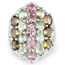 6.74 Carat Genuine Brown Tourmaline, Pink Tourmaline & Green Tourmaline .925 Sterling Silver Ring-3