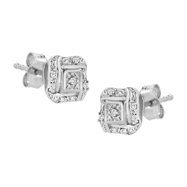 .925 Sterling Silver Round-Cut Diamond Accent Swirl Square Knot Stud Earrings (H-I Color, I2-I3 Clarity) - 0
