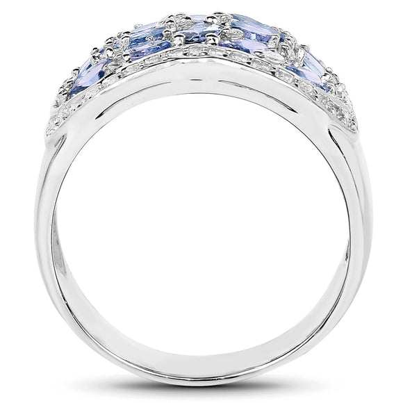 2.62 Carat Genuine Tanzanite and White Topaz .925 Sterling Silver Ring