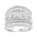 .925 Sterling Silver 2.0 Cttw Diamond Edge Multi-Row Ring Band ( J-K Color, I3 Clarity) - Ring Size 7-1