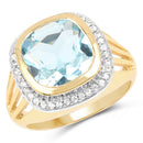 14K Yellow Gold Plated 4.64 Carat Genuine Blue Topaz and White Topaz .925 Sterling Silver Ring-1