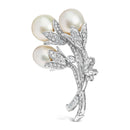 18K White Gold 2 1/5 Cttw Diamond and South Sea Pearl Floral Brooch Pin (G-H Color, VS1-VS2 Clarity)-2