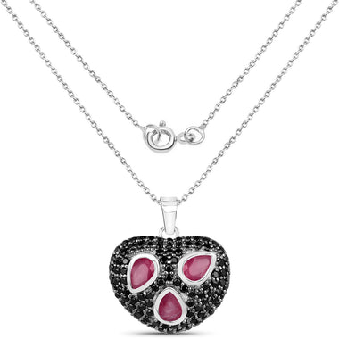 3.28 Carat Genuine Ruby and Black Spinel .925 Sterling Silver Pendant - 0