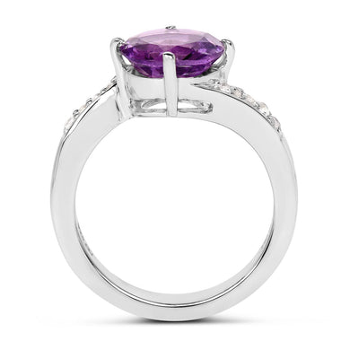 2.55 Carat Genuine Amethyst and White Topaz .925 Sterling Silver Ring - 0