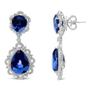 18K White Gold Blue Sapphire and Diamond 2.00 Cttw Diamond Halo Drop and Dangle Earring (G-H Color, SI1-SI2 Clarity)-3