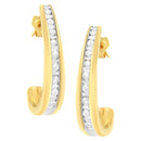 10K Yellow Gold 1 cttw Channel Set Diamond J-Hoop Earrings (H-I Clarity, I1-I2 Color)-1