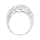 .925 Sterling Silver 1.0 Cttw Channel Set Alternating Round and Baguette Diamond Cross-over Bypass Ring Band (I-J Color, I2-I3 Clarity) - Size 7-2