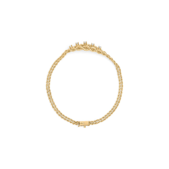 10K Yellow Gold 1/4 Cttw Round-Cut Diamond Basket Weave Rope Chain Style 7" Bracelet (H-I Color, I1-I2 Clarity)