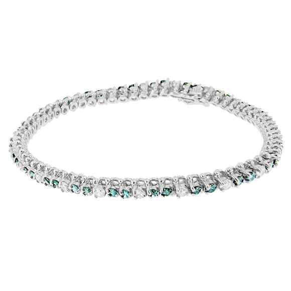 14K White Gold 4 5/8 Cttw Alternating White and Blue Diamond Martini Set Tennis Bracelet (H-I Color, I1-I2 Clarity) - 7" Inches