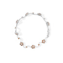 10K White Gold 4.0 Cttw Champagne and White Diamond Floral Cluster and Station Link Bracelet (H-I Color, SI2-I1 Clarity) - 7" Inches-7
