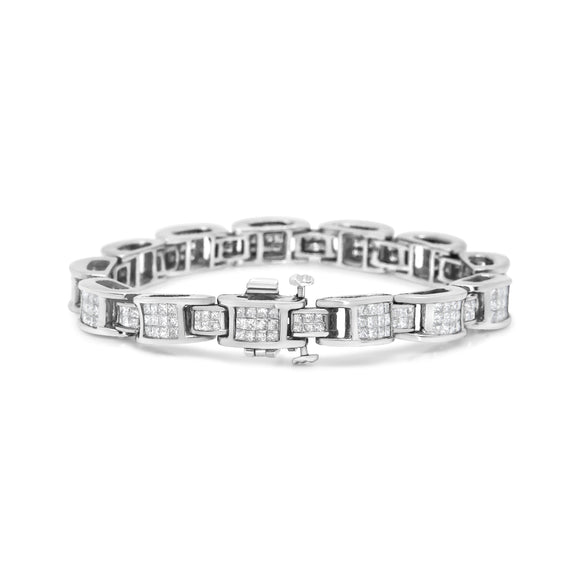 14K White Gold 5.0 Cttw Princess Cut Diamond Invisible Set Alternating Size D Shaped Links Tennis Bracelet (H-I Color, SI2-I1 Clarity) - 7â€