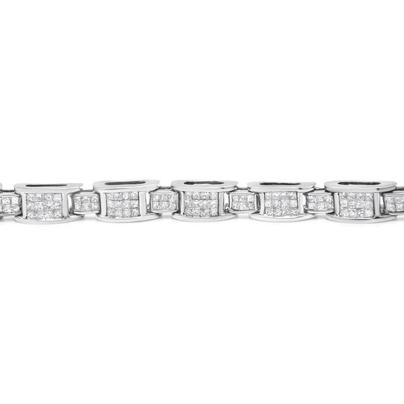 14K White Gold 5.0 Cttw Princess Cut Diamond Invisible Set Alternating Size D Shaped Links Tennis Bracelet (H-I Color, SI2-I1 Clarity) - 7â€