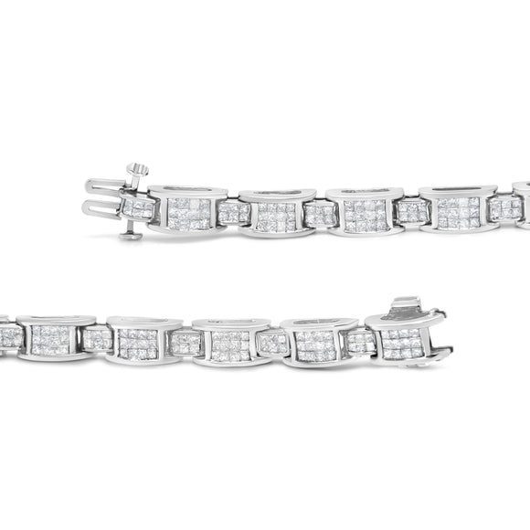 14K White Gold 5.0 Cttw Princess Cut Diamond Invisible Set Alternating Size D Shaped Links Tennis Bracelet (H-I Color, SI2-I1 Clarity) - 7â€