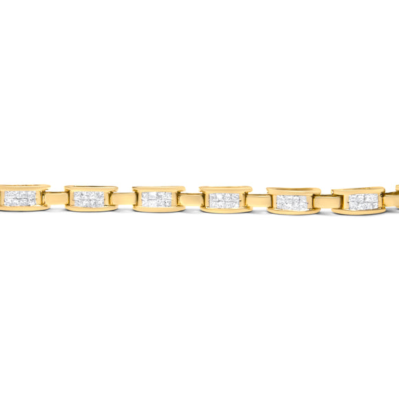 10K Yellow Gold 2.0 Cttw Invisible-Set Princess Cut Diamond Rectangular Link Bracelet (I-J Color, SI2-I1 Clarity) - 7"
