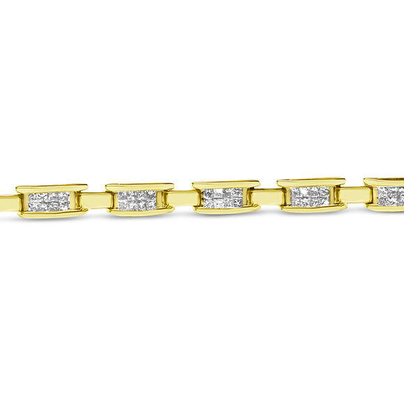 10K Yellow Gold 2.0 Cttw Invisible-Set Princess Cut Diamond Rectangular Link Bracelet (I-J Color, SI2-I1 Clarity) - 7"