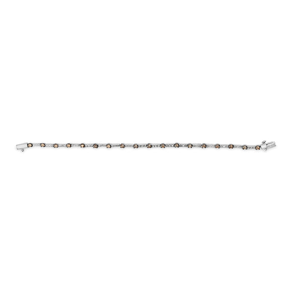 14k White Gold 2 1/4 Cttw Champagne Diamond Bar Link 7" Bracelet (Champagne Color, I1-I2 Clarity)