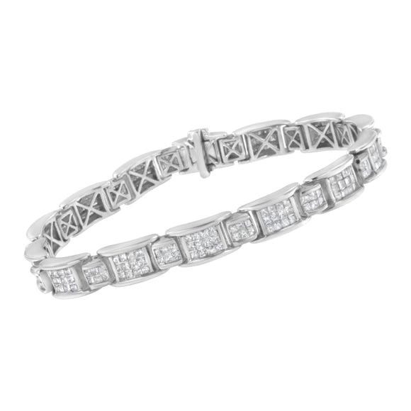 14K White Gold 5.0 Cttw Princess-Cut Diamond Rectangular Alternating Station 7" Tennis Bracelet (G-H Color, SI1-SI2 Clarity)