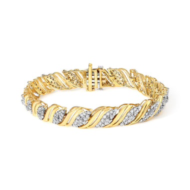 10K Yellow Gold 2.0 Cttw Diamond S-Link Twist Design Link Bracelet