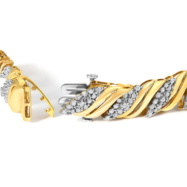 10K Yellow Gold 2.0 Cttw Diamond S-Link Twist Design Link Bracelet - 0