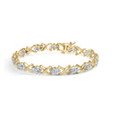 10k Yellow Gold 2.00 Cttw Diamond Cluster and Alternating "X" Link Bracelet (I-J Color, I3 Clarity) - 7"-5