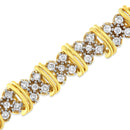 10K Yellow Gold Plated .925 Sterling Silver 2.0 Cttw Round Diamond Cluster "X" Shaped Link Bracelet (H-I Color, I3 Clarity) - 7"-8