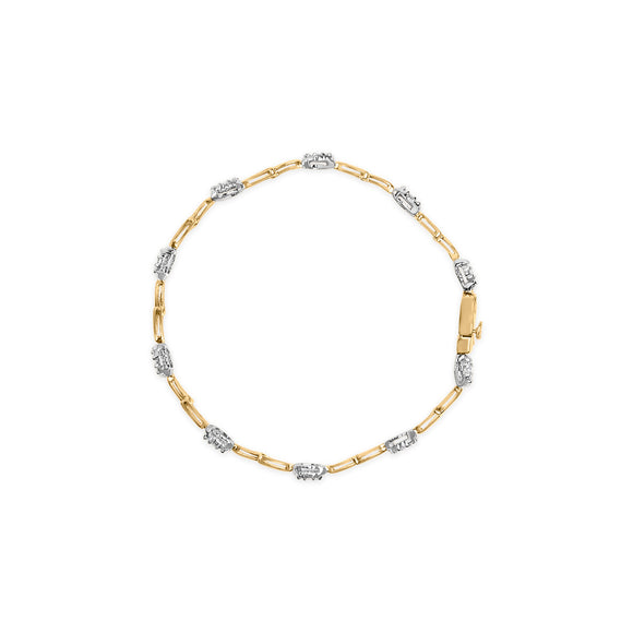 10K White and Yellow Gold 1.00 Cttw Diamond Oval Shaped Cluster Link  Bracelet (I-J Color, SI2-I1 Clarity) - 7" Inches