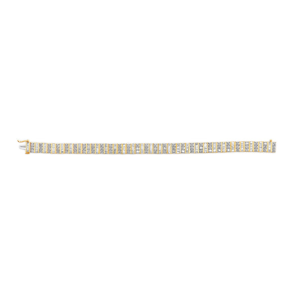 14K Yellow Gold 5.50 Cttw Round and Baguette Diamond Link Bracelet