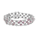14K White Gold Pink Sapphire and Diamond Floral Lattice Link Bracelet - 7.25" Inches-1