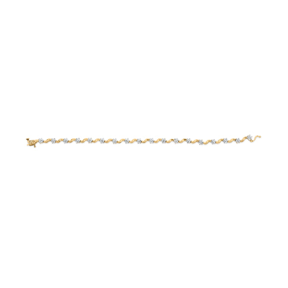 10k Yellow Gold 1.00 Cttw Round-Cut Diamond Floral S-Link 7.50" Bracelet (I-J Color, I2-I3 Clarity)
