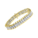 14K Yellow and White Gold 5.0 Cttw Round & Baguette Cut Diamond 7" Reflective Tennis Bracelet (H-I Color, I1-I2 Clarity)-8
