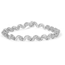 10K White Gold 2.00 Cttw Round-Cut and Baguette-Cut Diamond Floral Design Swirl Link 7" Bracelet (I-J Color, I1-I2 Clarity)-3