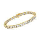 10K Yellow Gold 4.0 Cttw Alternating Baguette & Round Cut Diamond Bezel- & Prong-Set 7" Tennis Bracelet (G-H Color, SI1-SI2 Clarity)-8