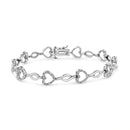 .925 Sterling Silver 1/4 Cttw Round-Cut Diamond Alternating Heart and Leaf Link Bracelet (I-J Color, I3 Clarity) - Size 7.25"-4