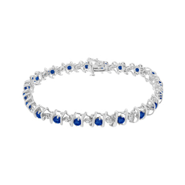 .925 Sterling Silver, Lab-Grown Gemstone and 4 Cttw Round Diamond Tennis Bracelet (H-I Color, I1-I2 Clarity) - Created Blue Sapphire, September Birthstone - 0